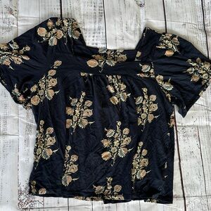 Floral Navy Lucky Brand Square Neck Women's Top